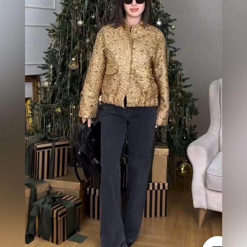 NEW $98 Fiane Gold Sequin Women's Jacket - Picture 5 of 15